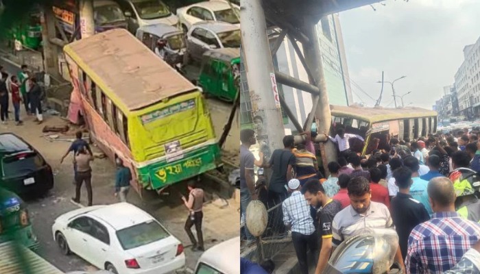 বনানীতে বাস নিয়ন্ত্রণ হারিয়ে আইল্যান্ডে ধাক্কা, নিহত ২